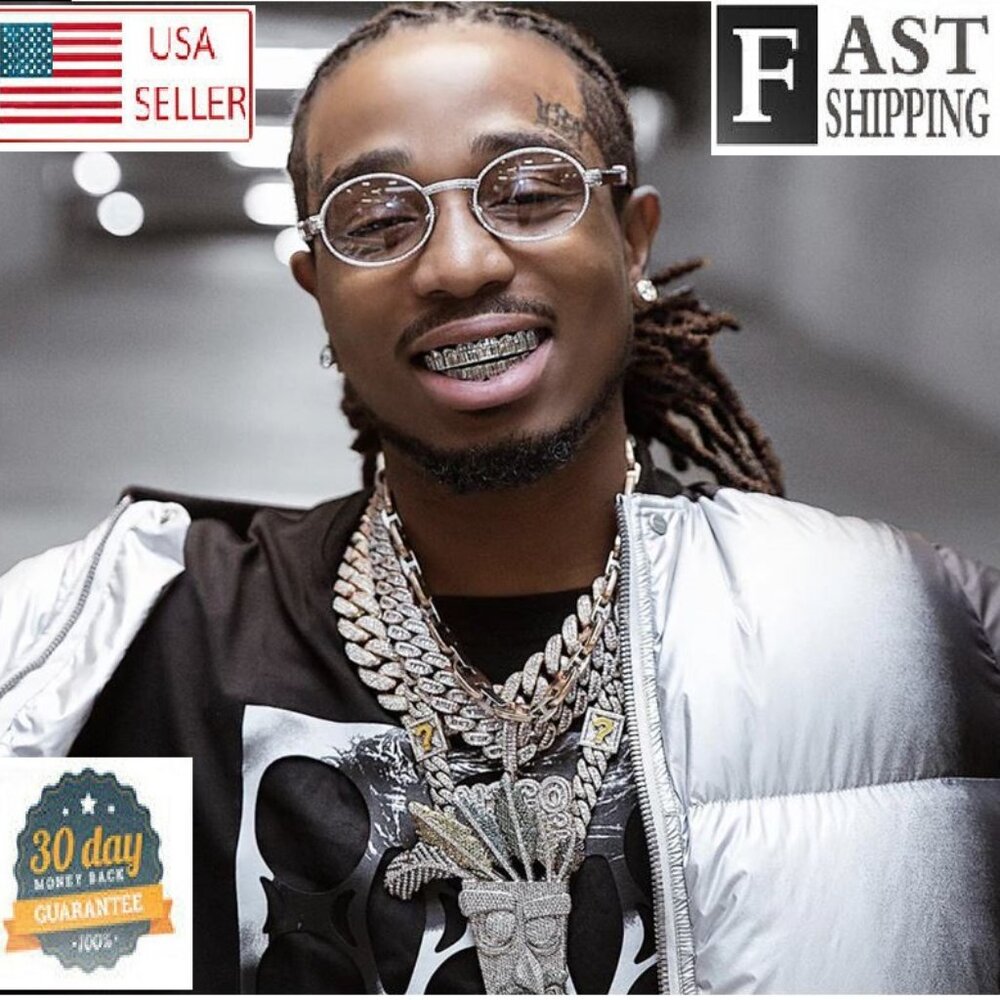 Clear Lens Men Sunglasses fashion Diamond Gold Frame Oval Migos Quevo Buffs New